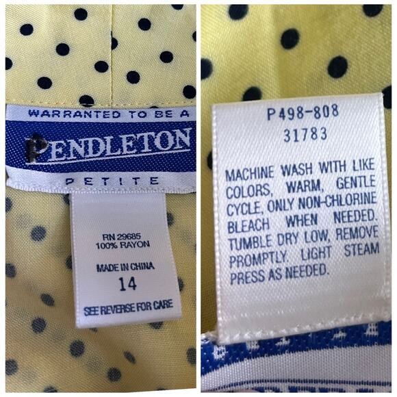 Vintage Pendleton 2 Piece Skirt Blouse Set Yellow Polka Dot Women’s Size 12/14P - Picture 13 of 15